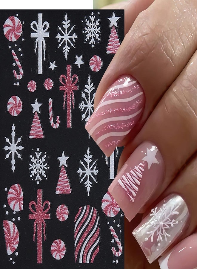 SHUXILIN 8 Sheets Red Christmas Nail Art Stickers Pink White Red Glitter Snowflake Nail Decals 3D Self-Adhesive Xmas Tree Winter Nail Design Gift Box Bow Nail Supplies Winter New Year Nail Decor for Women - Image 4